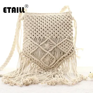 New Bohemian Boho Summer Straw Weave Bag Handmade Pompon Tassel Crochet Knitting Famous Brand Crossbody Bags Casual Shoulder Bag