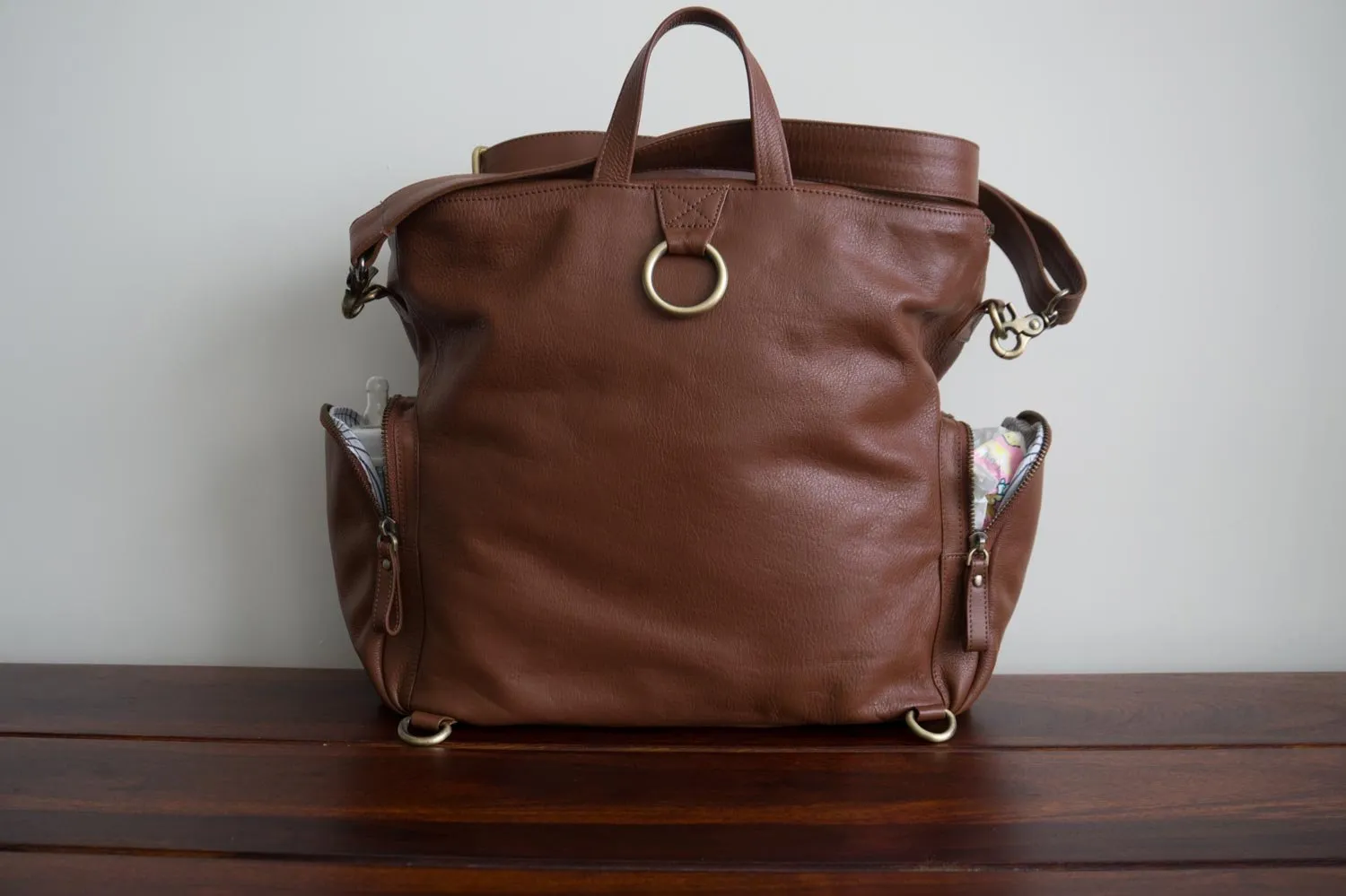Noa Leather Bucket Backpack in Dark Brown