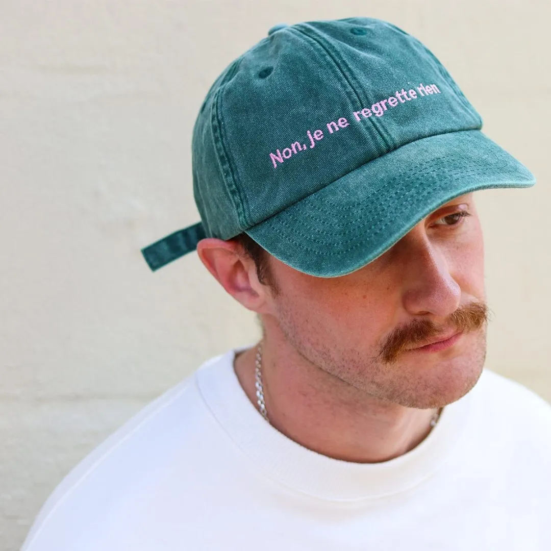 Non, Je Ne Regrette Rien Baseball Cap in Stonewash Green