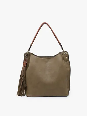 Olive Three Compartment Tassel Hobo Bag