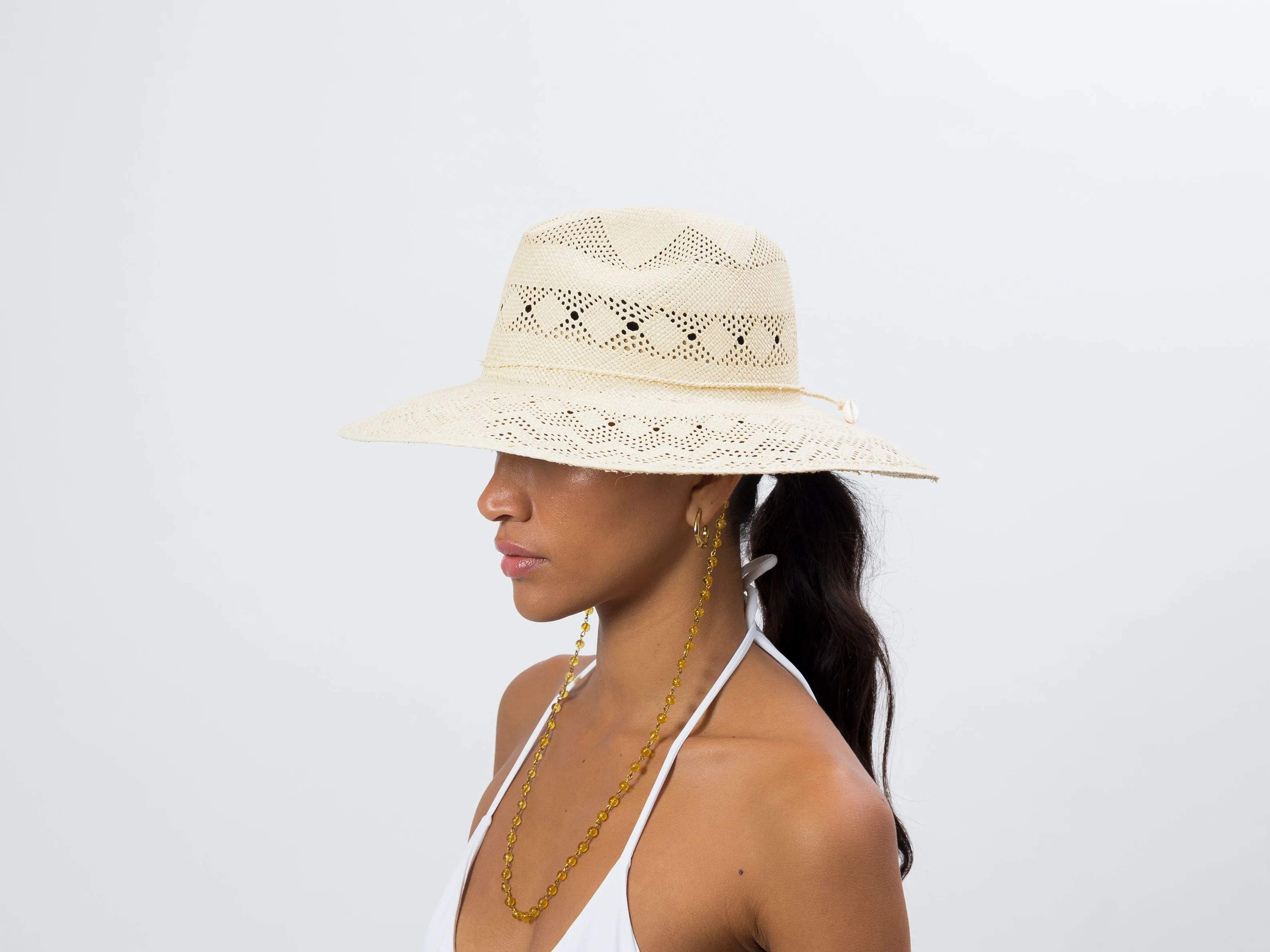Open weave Chained Panama Hat long brim