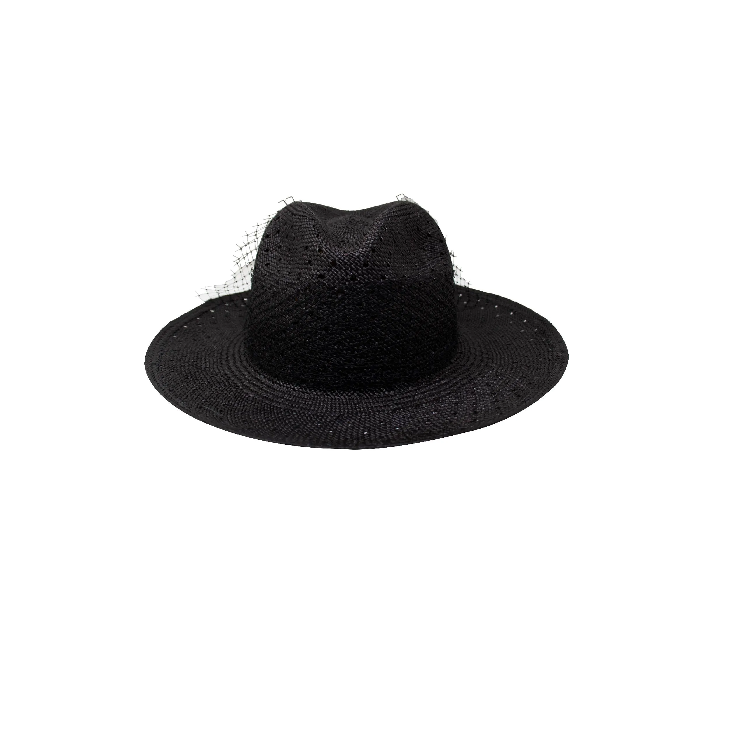 Open weave Panama hat with tulle