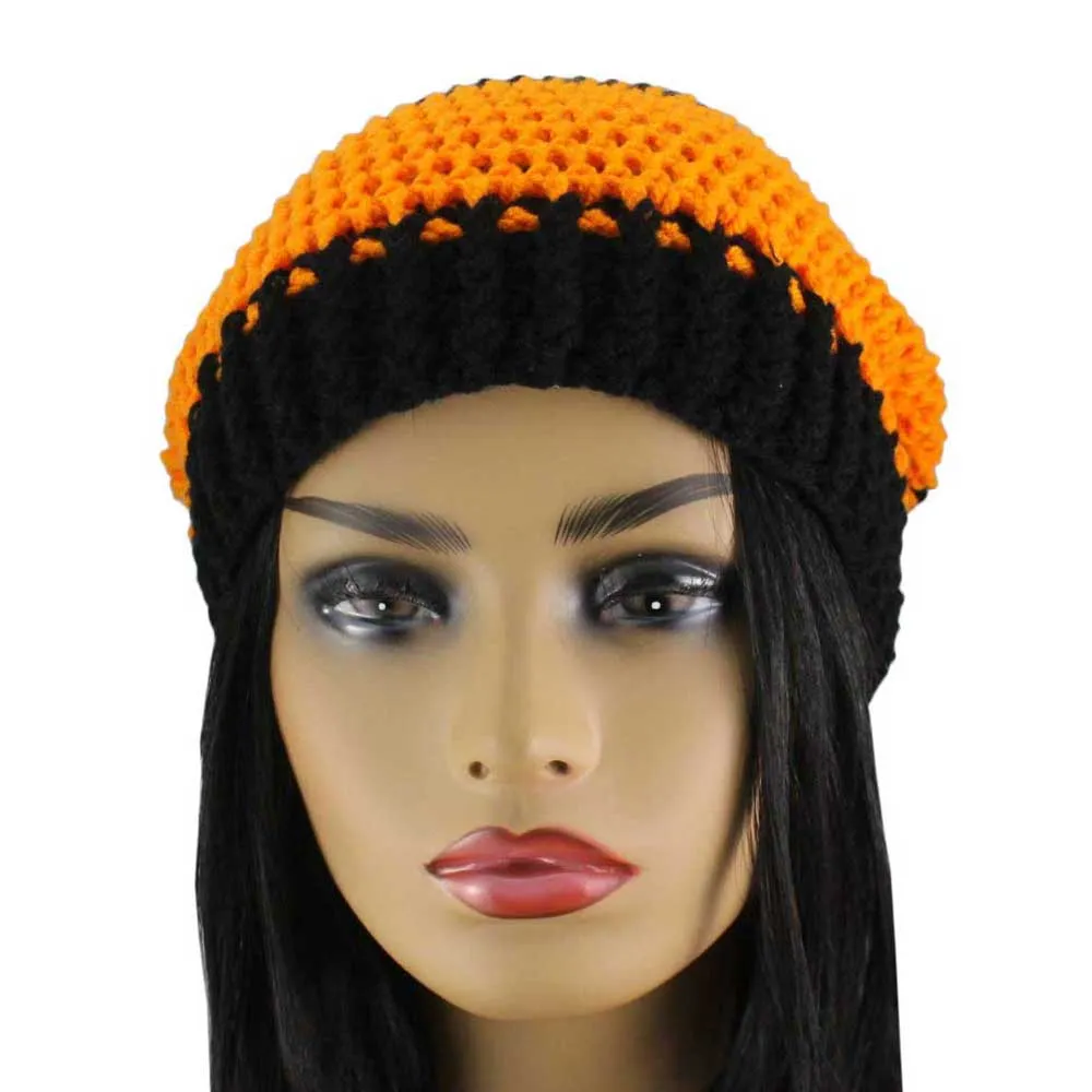 Orange and Black Crochet Beanie Hat Medium/Large - JMCH35ML