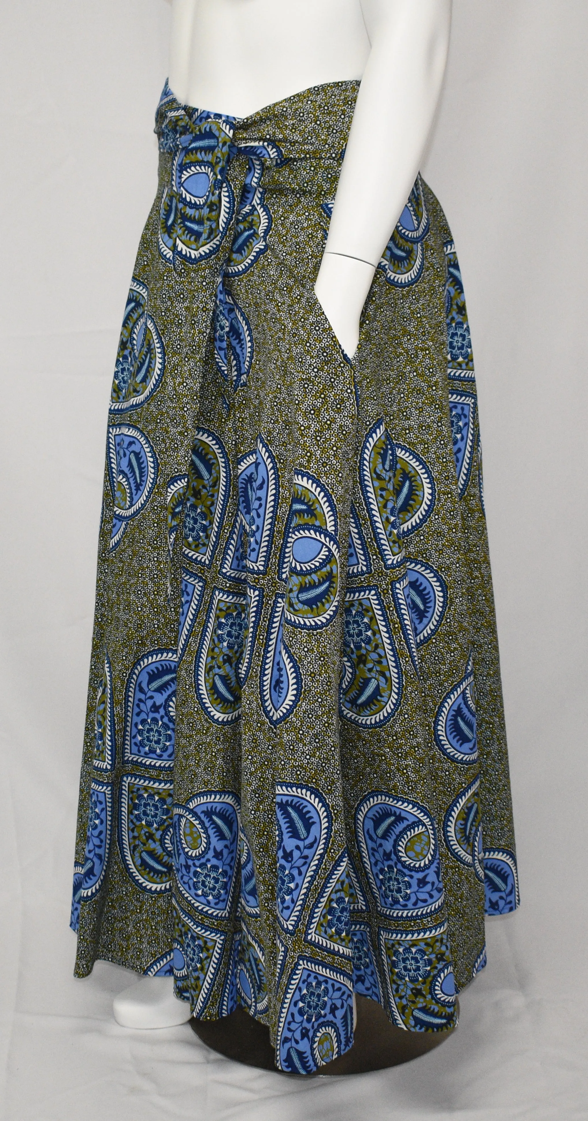 Paisley Blue Floor Length Maxi Skirt Dutch Printed Fabric Made in Holland
