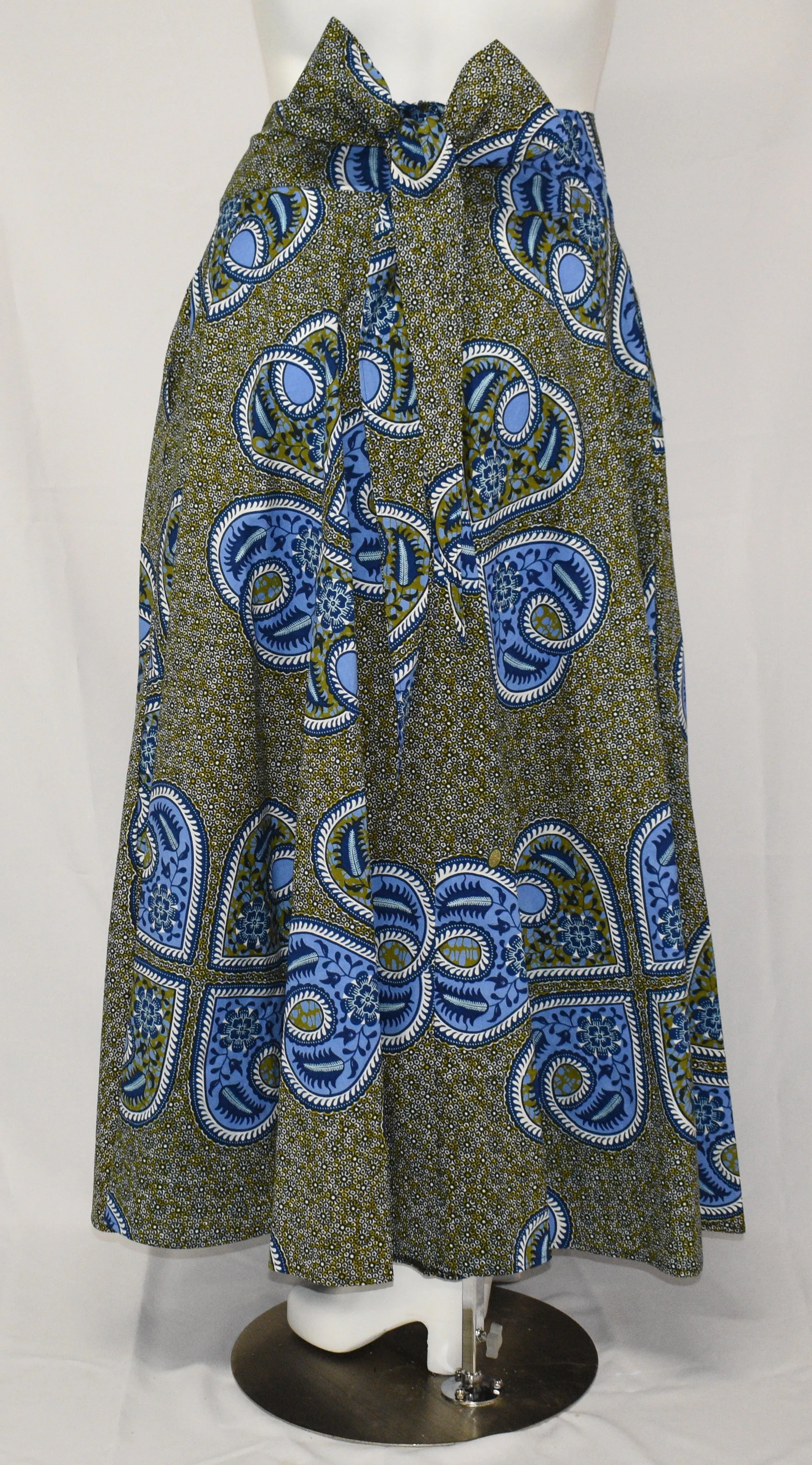 Paisley Blue Floor Length Maxi Skirt Dutch Printed Fabric Made in Holland