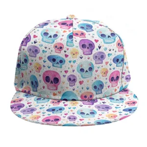 Pastel Pink Blue Skulls Baseball Cap With Flat Brim
