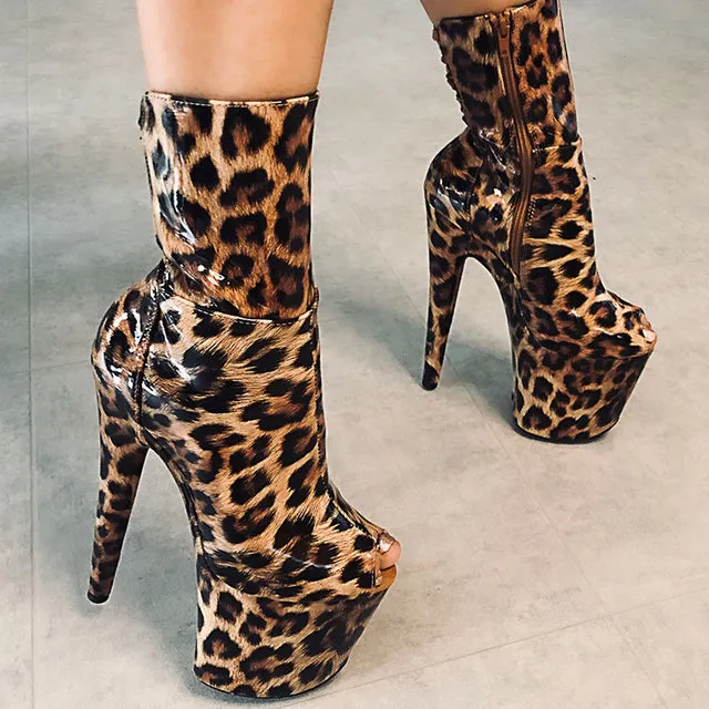 Patnet Leather Shoes Women Zipper Platform Peep Toe