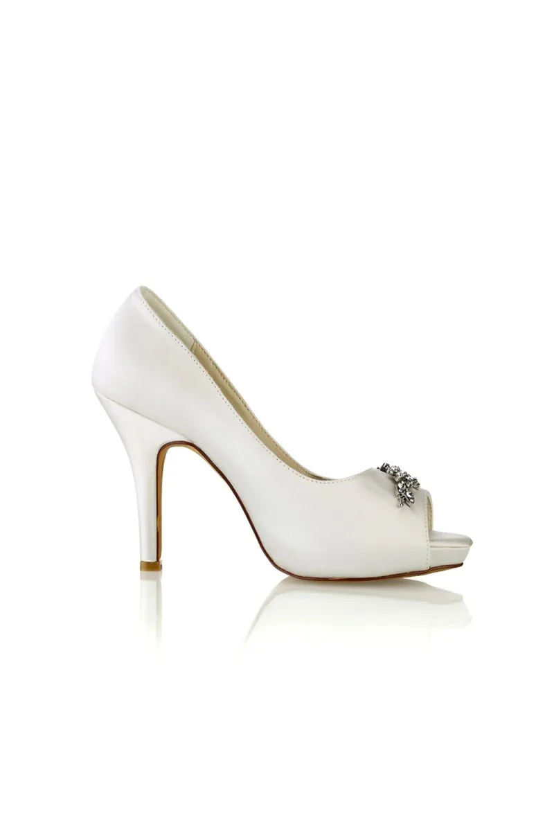 Peep Toe Block Heels With Rhinestone Flower