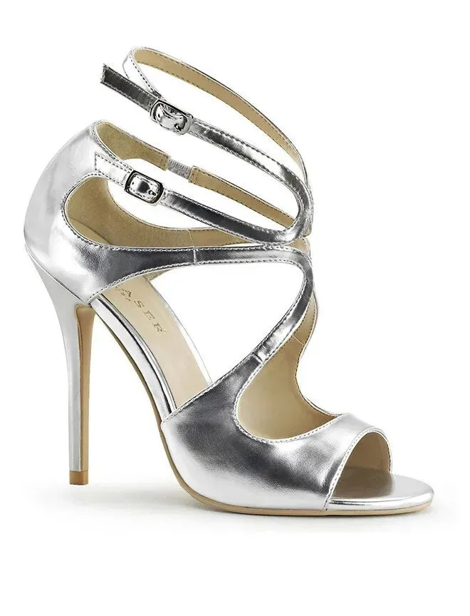 Peep Toe Shiny Black Ankle Strap Elegant Stiletto Heels