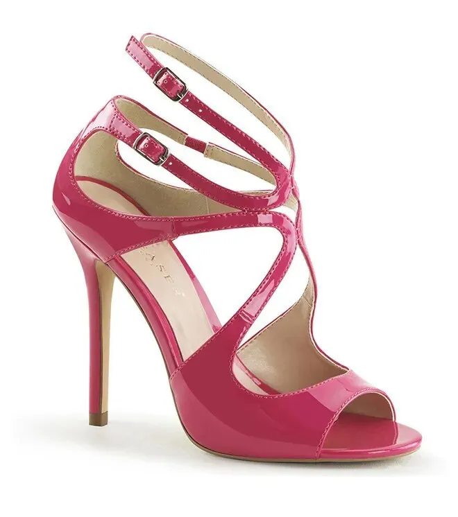 Peep Toe Shiny Black Ankle Strap Elegant Stiletto Heels