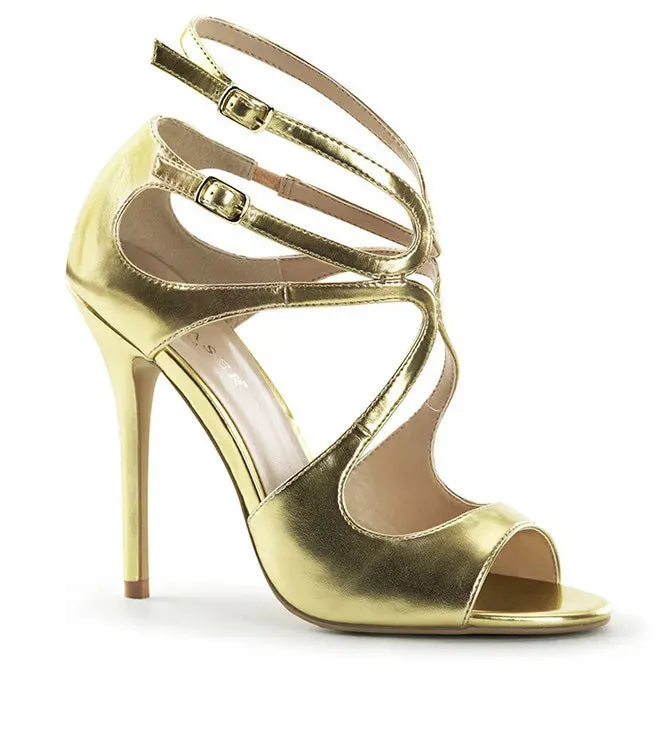 Peep Toe Shiny Black Ankle Strap Elegant Stiletto Heels
