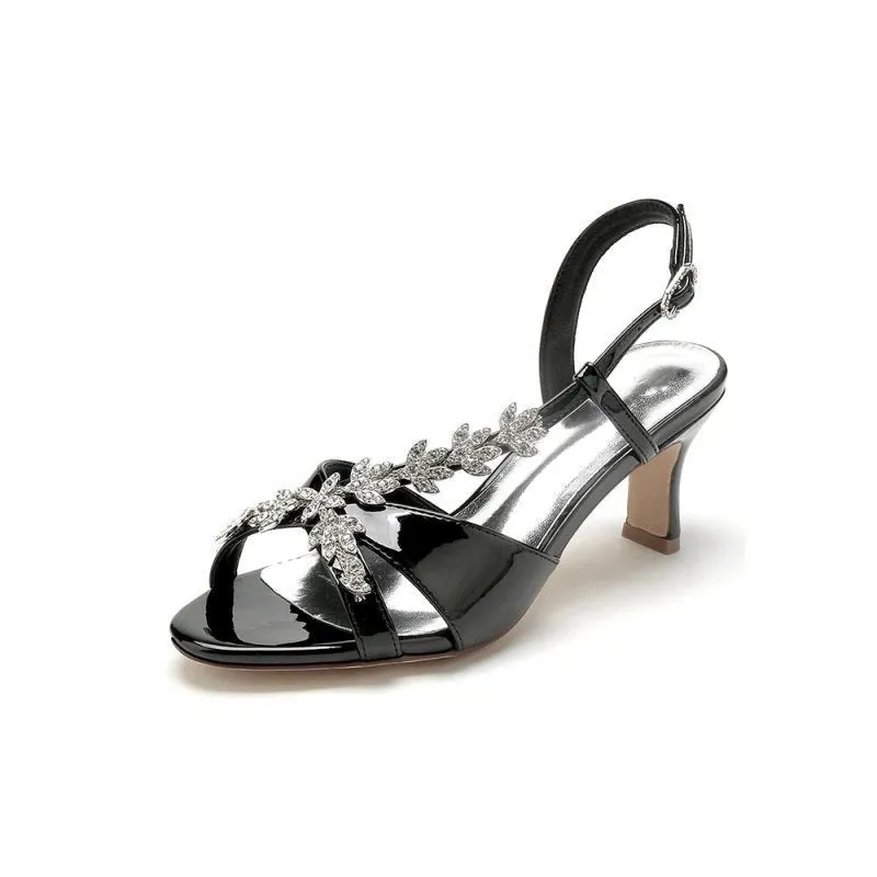 Peep Toe Wedding Block Heels with Rhinestone