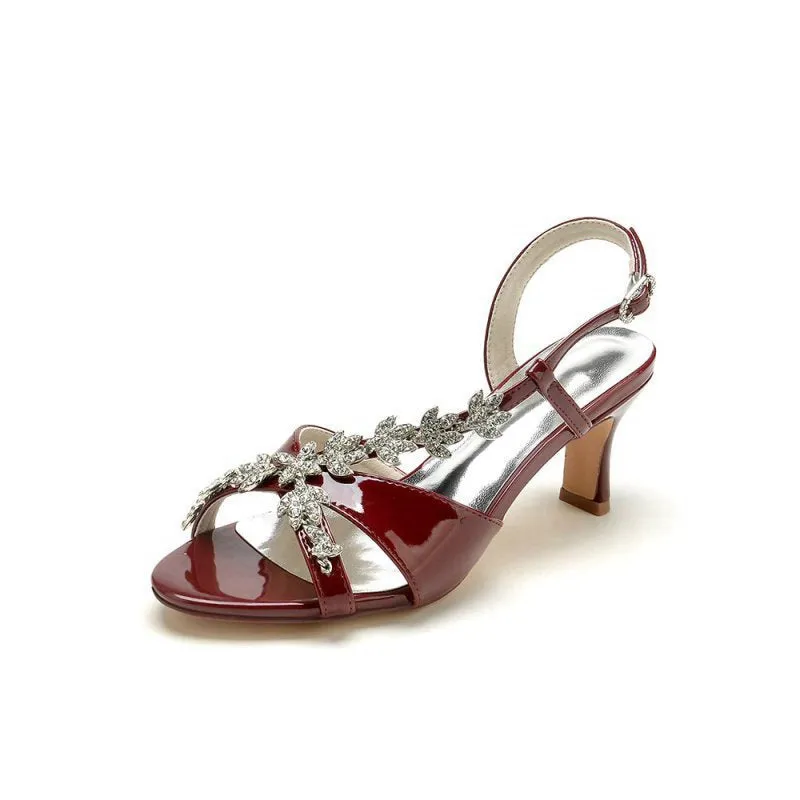Peep Toe Wedding Block Heels with Rhinestone