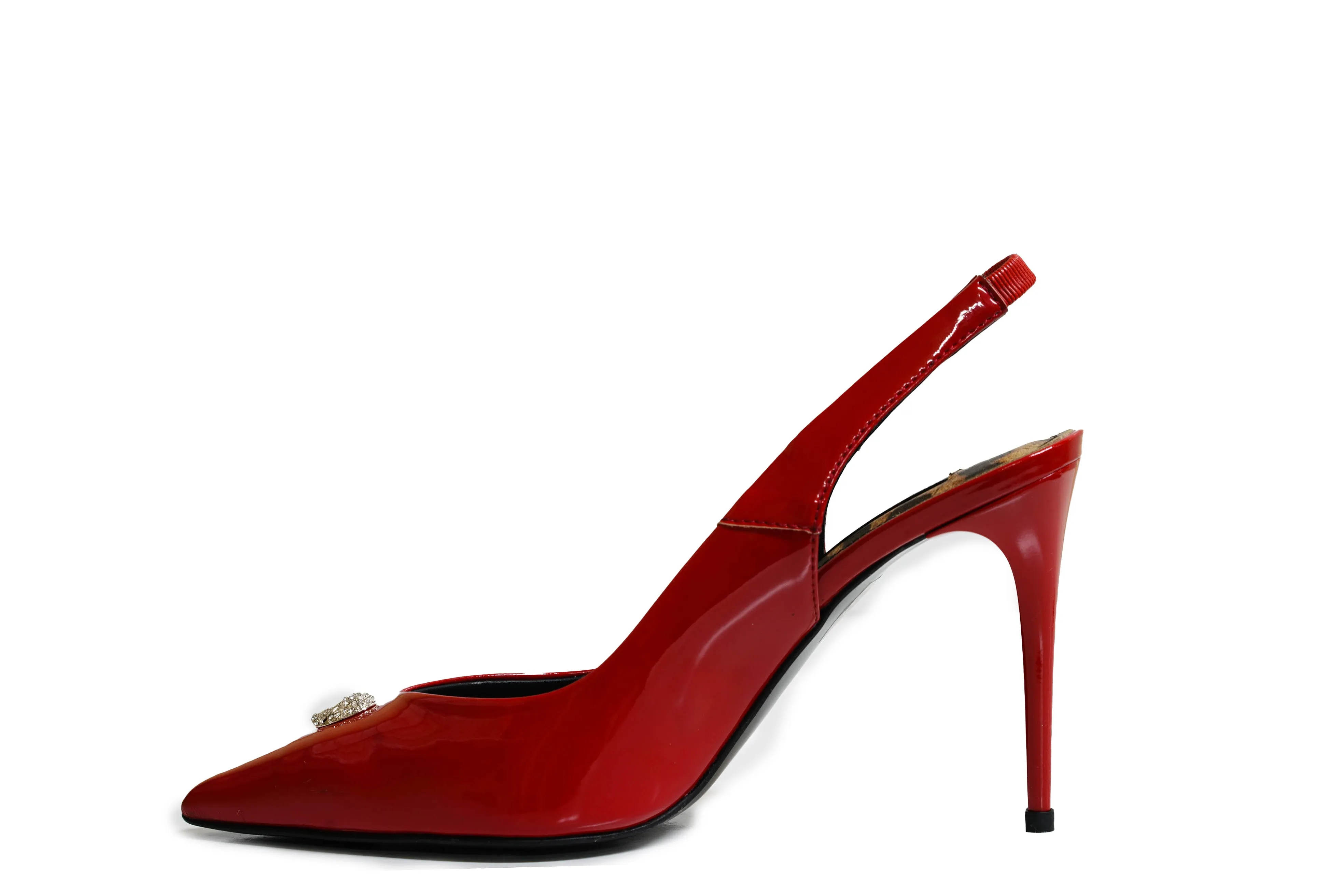 Philipp Plein Women's Red Patent Crystal Skull Slingback 901 90