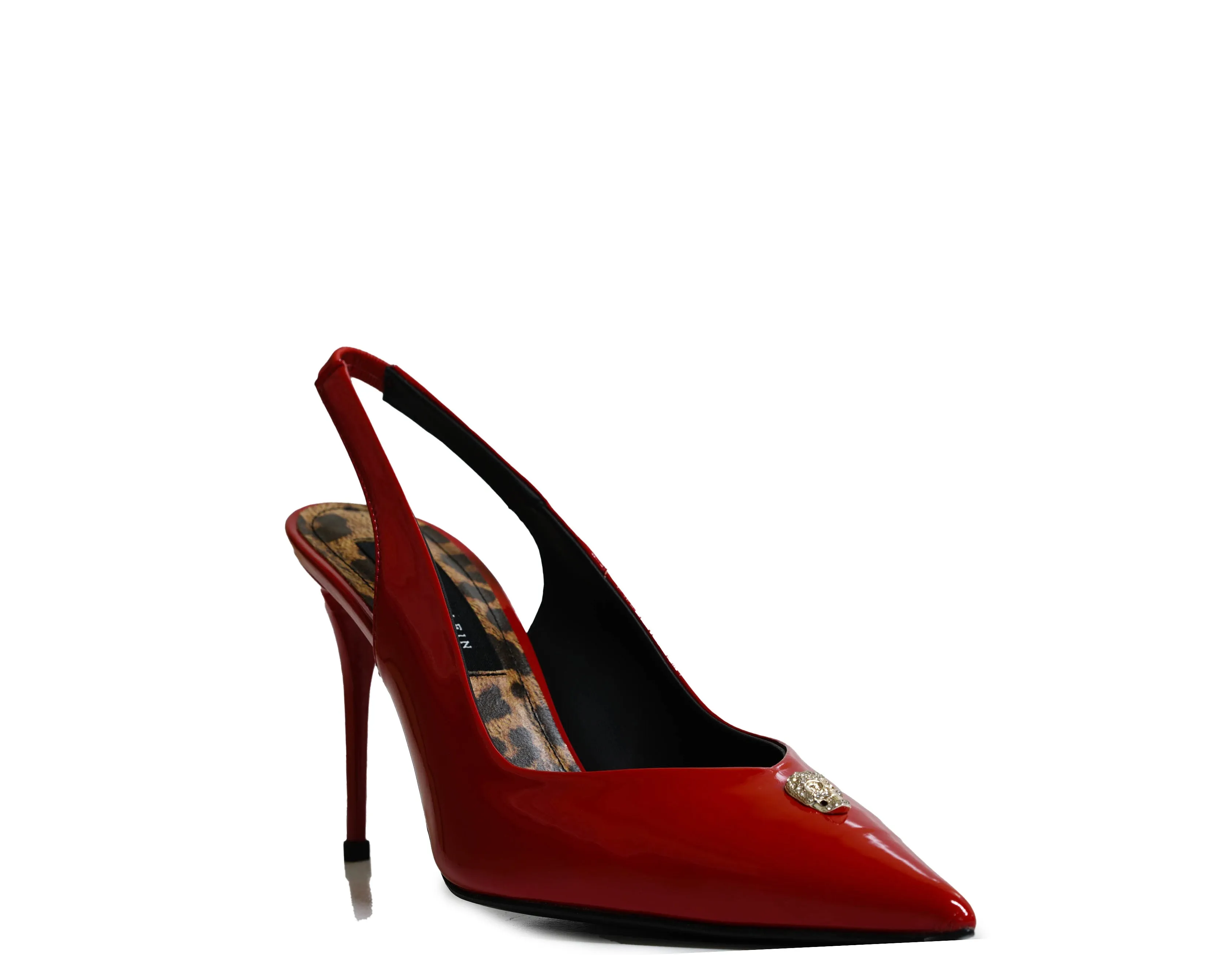 Philipp Plein Women's Red Patent Crystal Skull Slingback 901 90