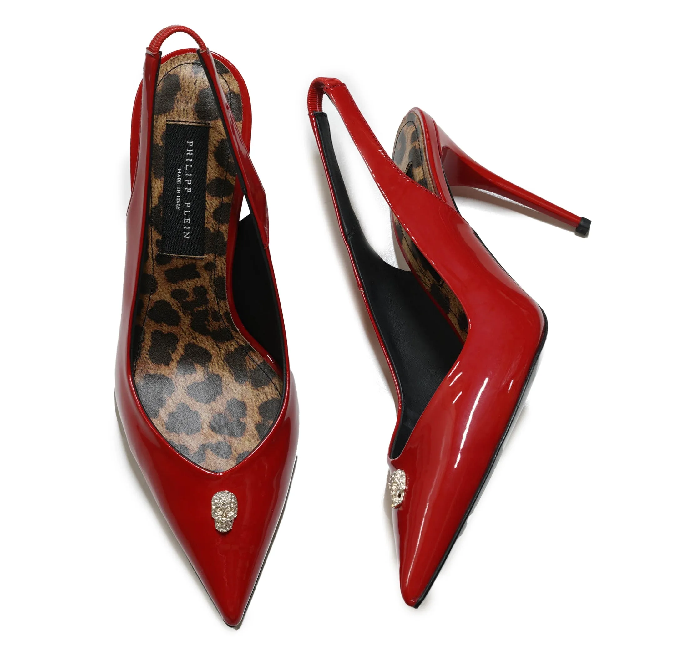 Philipp Plein Women's Red Patent Crystal Skull Slingback 901 90