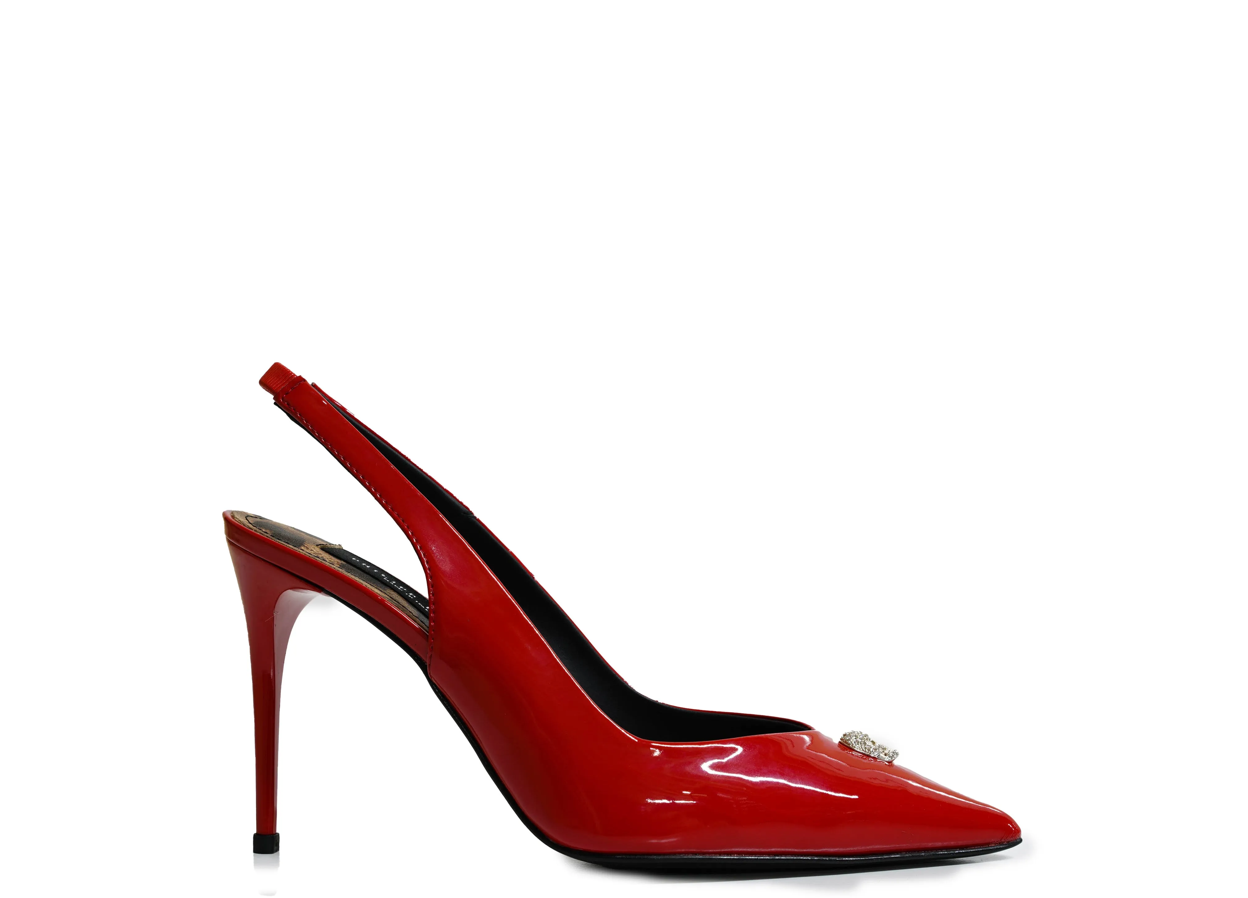 Philipp Plein Women's Red Patent Crystal Skull Slingback 901 90