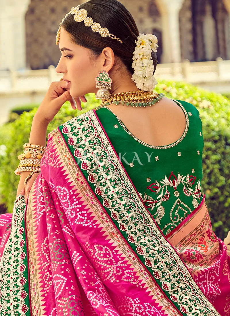 Pink Embroidered Patola Silk Wedding Saree