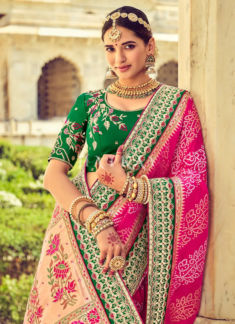 Pink Embroidered Patola Silk Wedding Saree