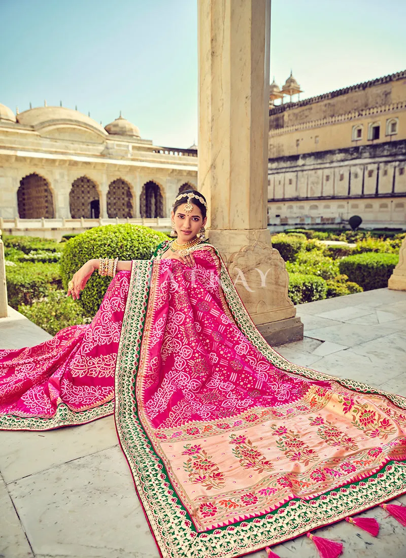 Pink Embroidered Patola Silk Wedding Saree