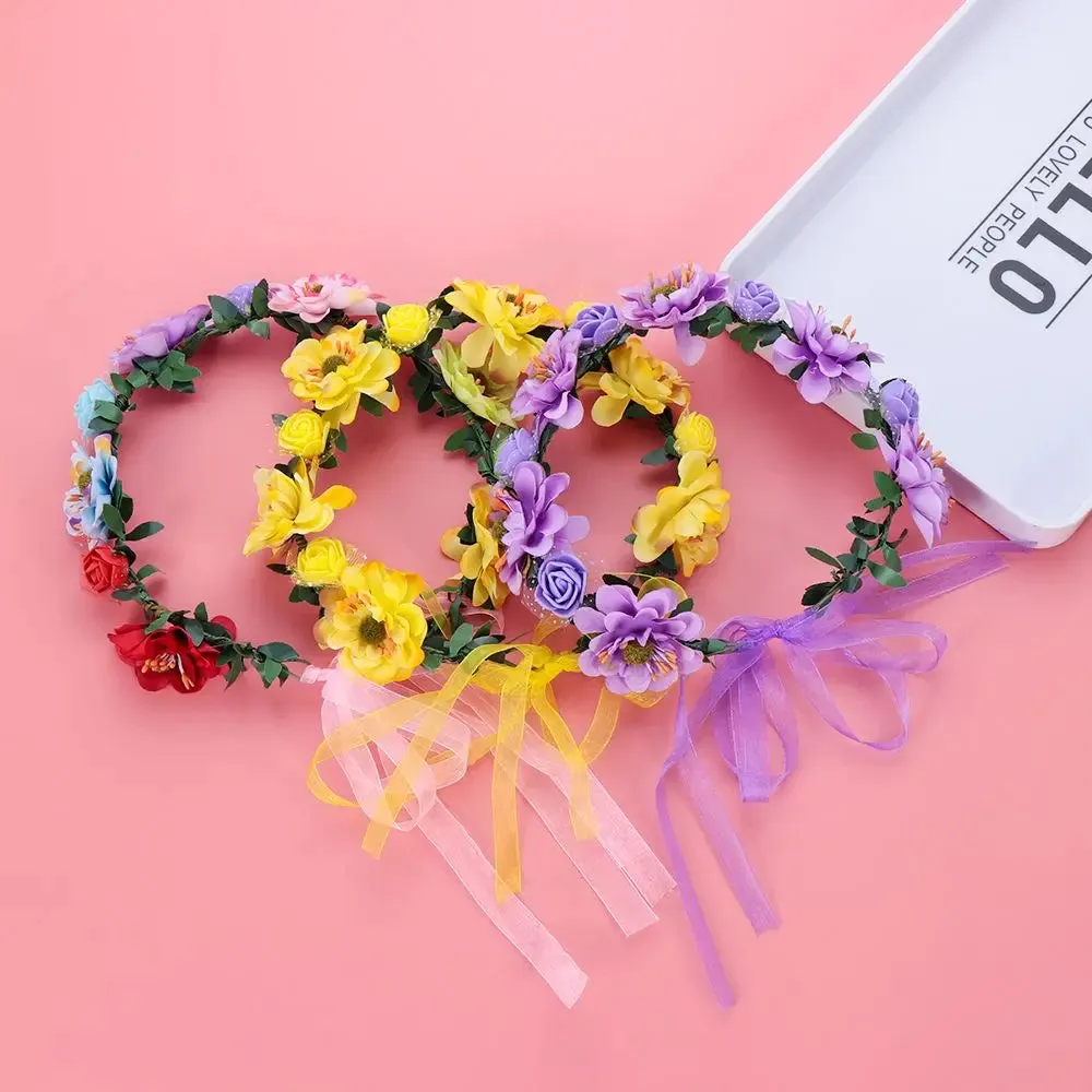 Pink Flowers Crown Festival Headpiece Women Hair Accessories Headdress Girl Baby Crown Floral Garland Wedding Floral Headwear
