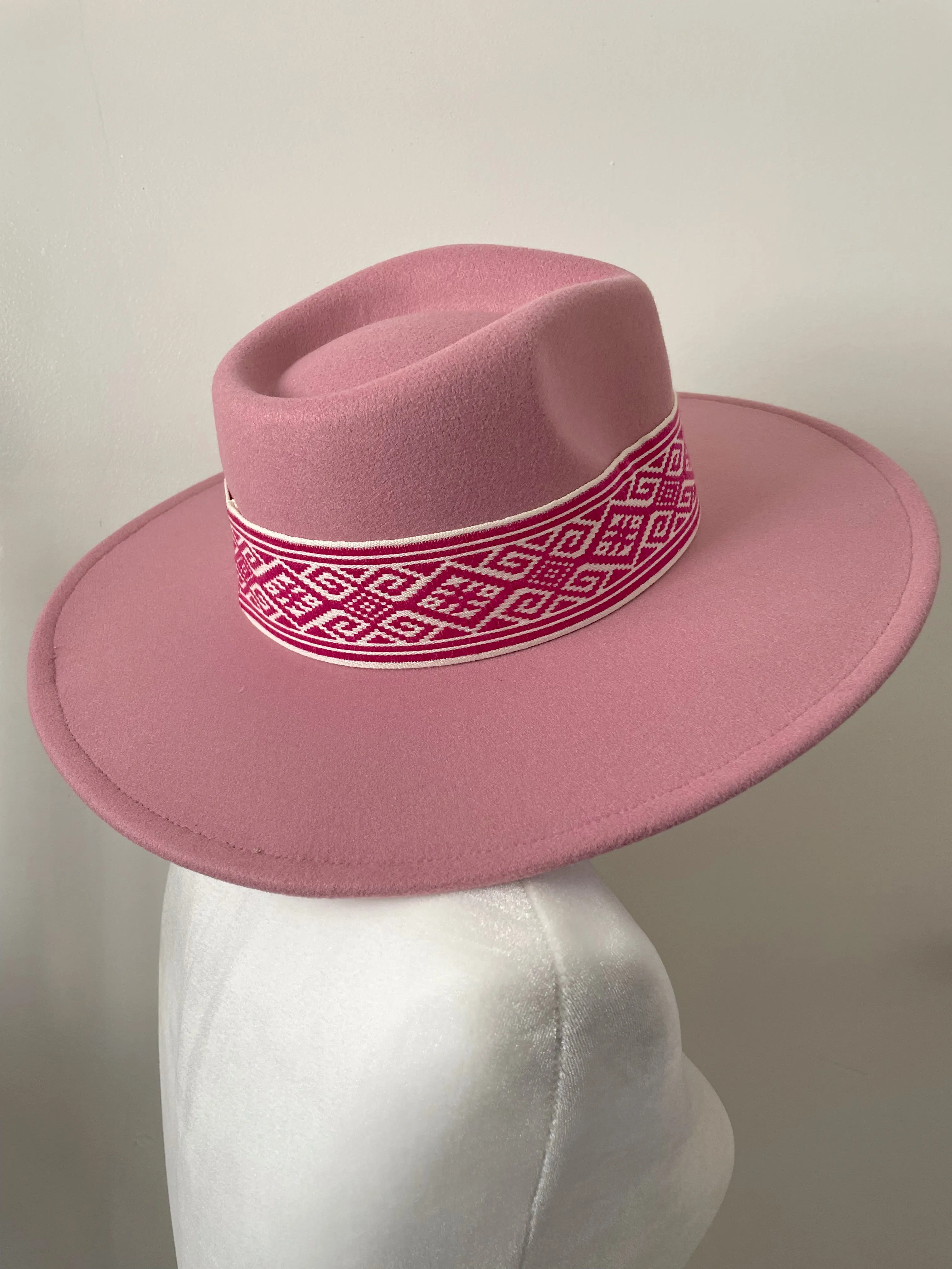 Pink Tribal Boho Stripe Fedora Hat