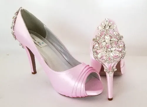 Pink Wedding Shoes with Crystal Heel Design