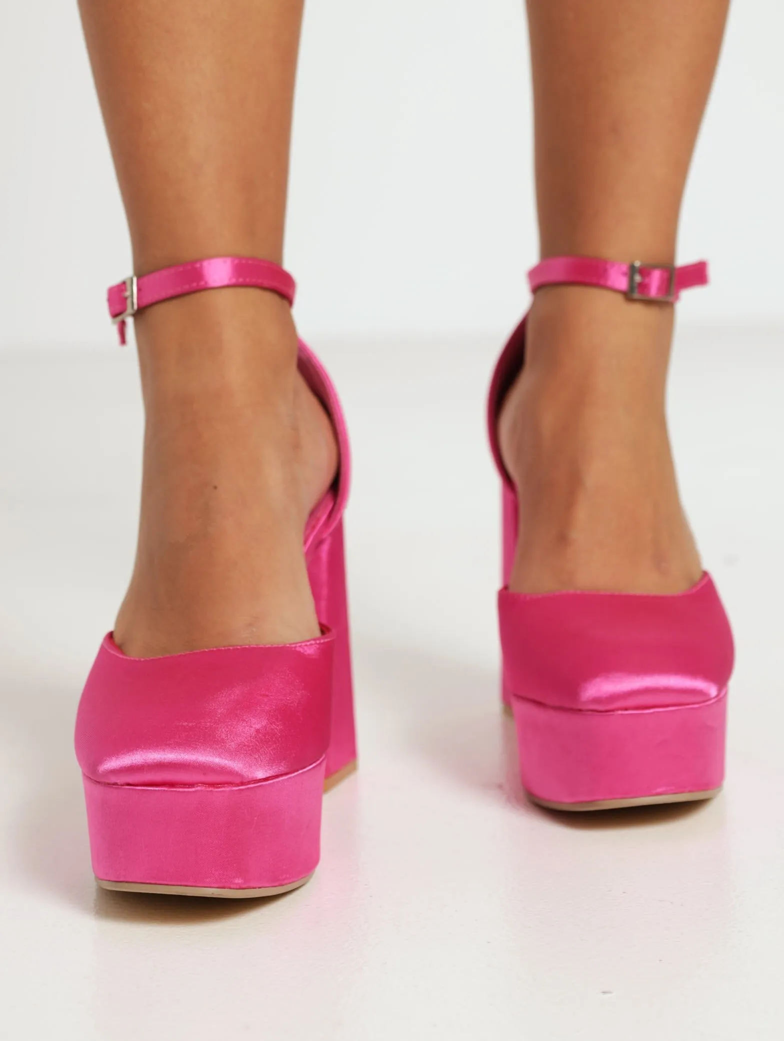 Platform Closed Toe D'Orsay Block Heel - Cerise