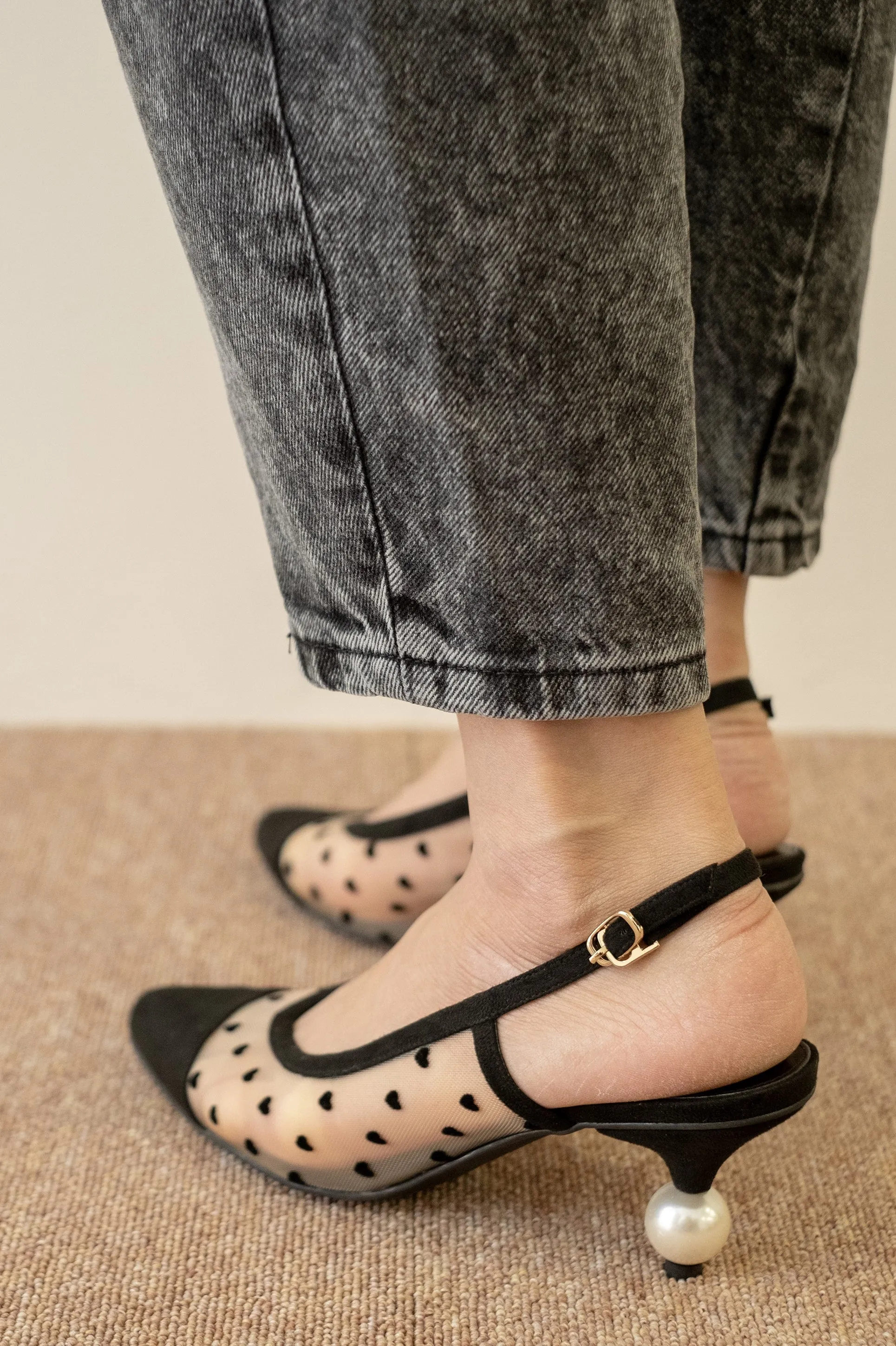 PMxNH AMORE MESH SLINGBACK HEELS