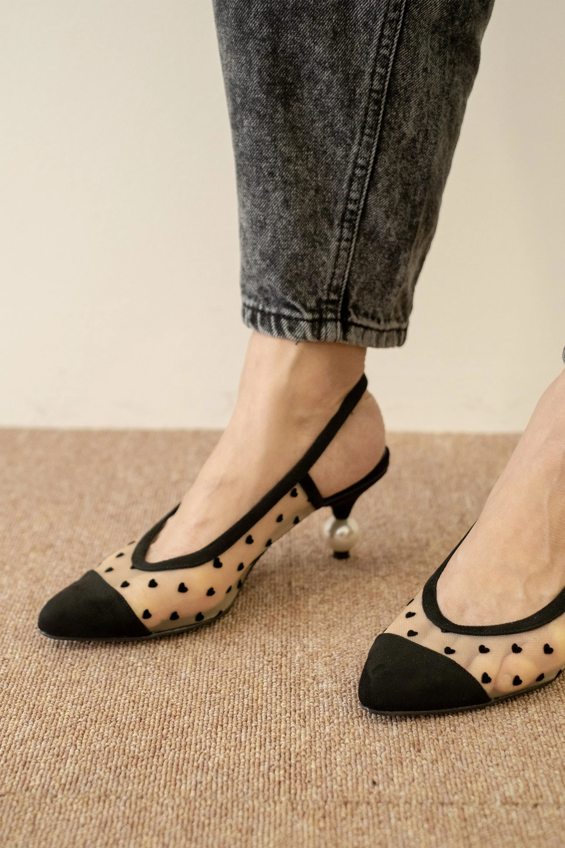 PMxNH AMORE MESH SLINGBACK HEELS