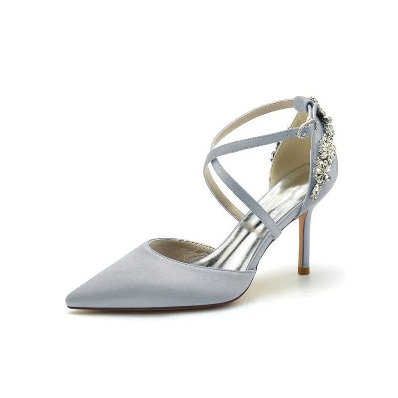 Pointed Toe Cross Strap With Rhinestones Stiletto Heels