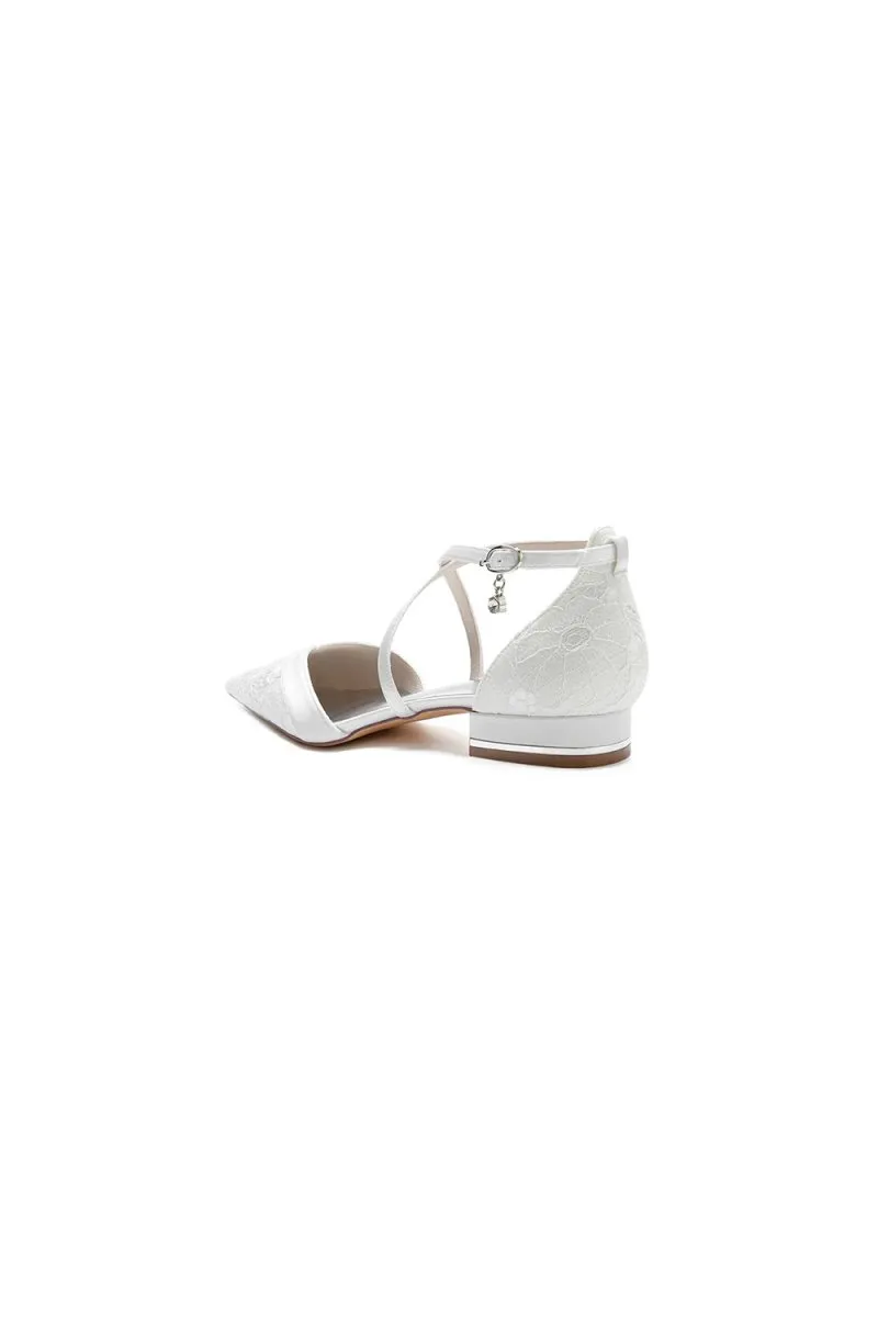 Pointed Toe Lace Ankle Strap Kitten Heels