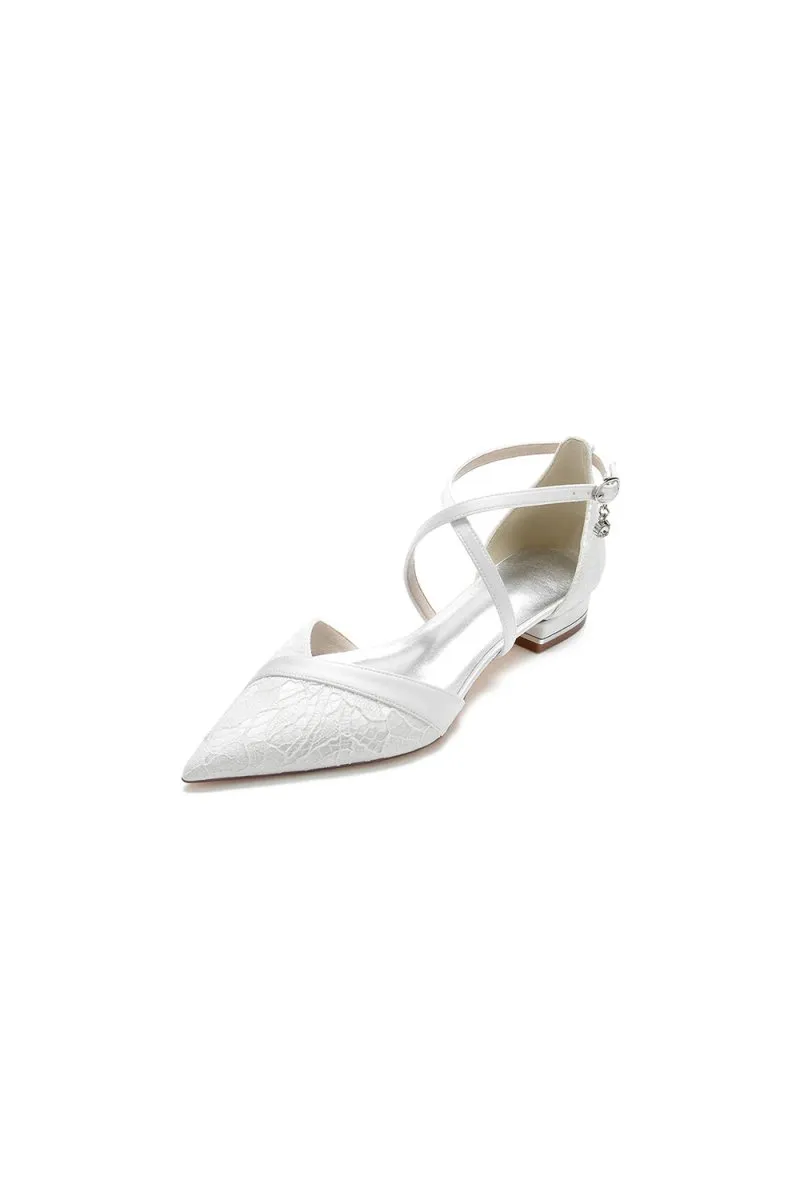 Pointed Toe Lace Ankle Strap Kitten Heels