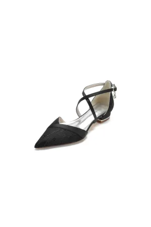 Pointed Toe Lace Ankle Strap Kitten Heels