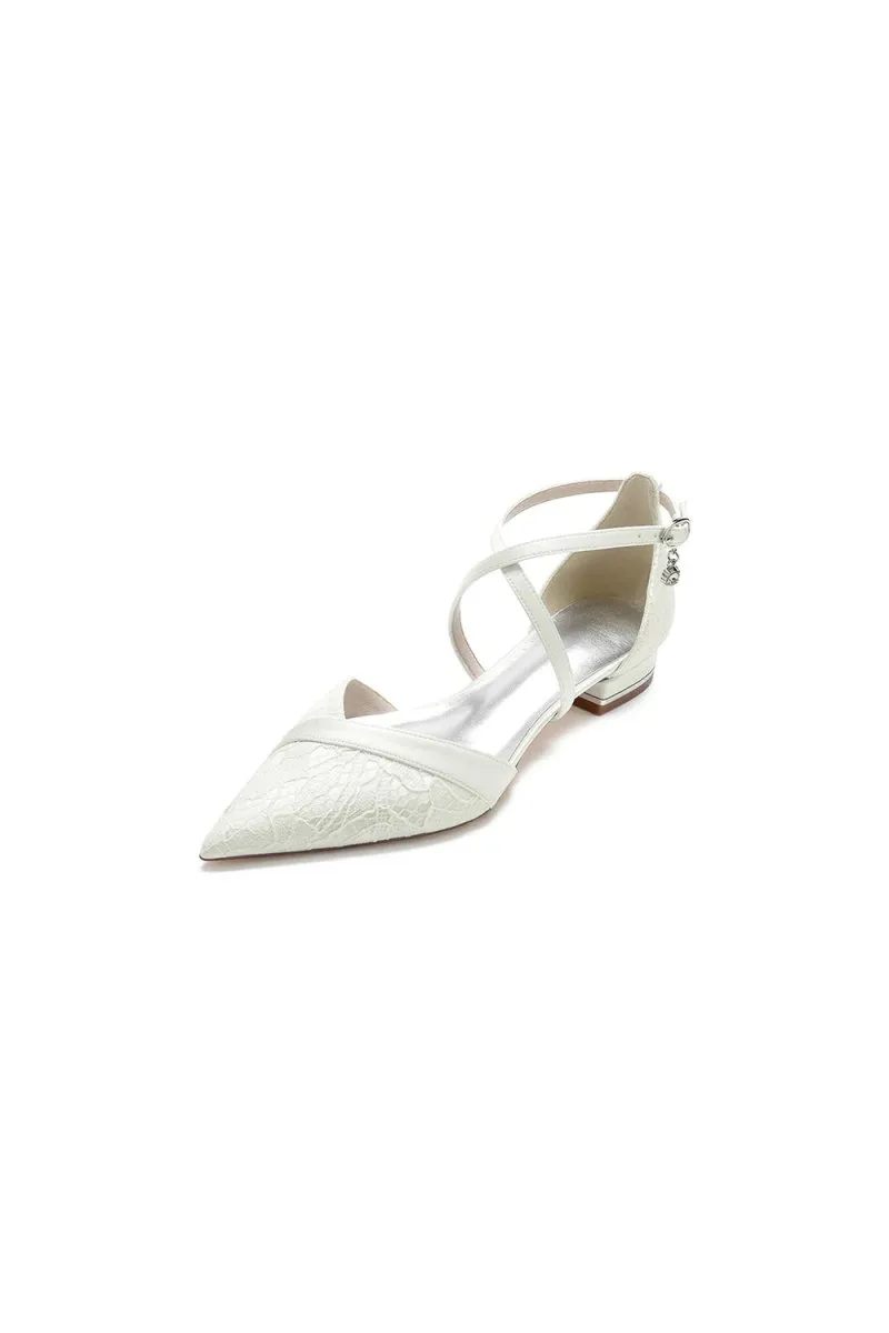 Pointed Toe Lace Ankle Strap Kitten Heels