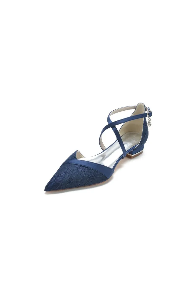 Pointed Toe Lace Ankle Strap Kitten Heels