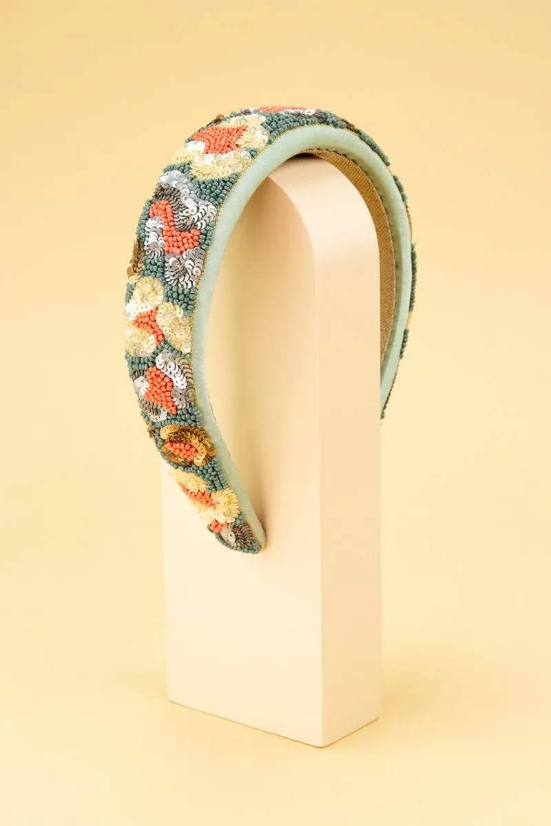 Powder Padded Embellished Leopard Print Headband Ice