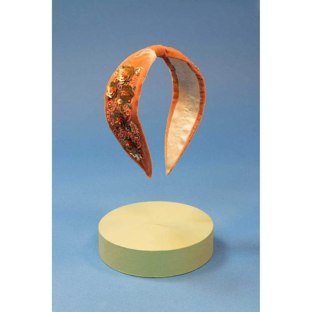 Powder Velvet Embellished Coral Headband