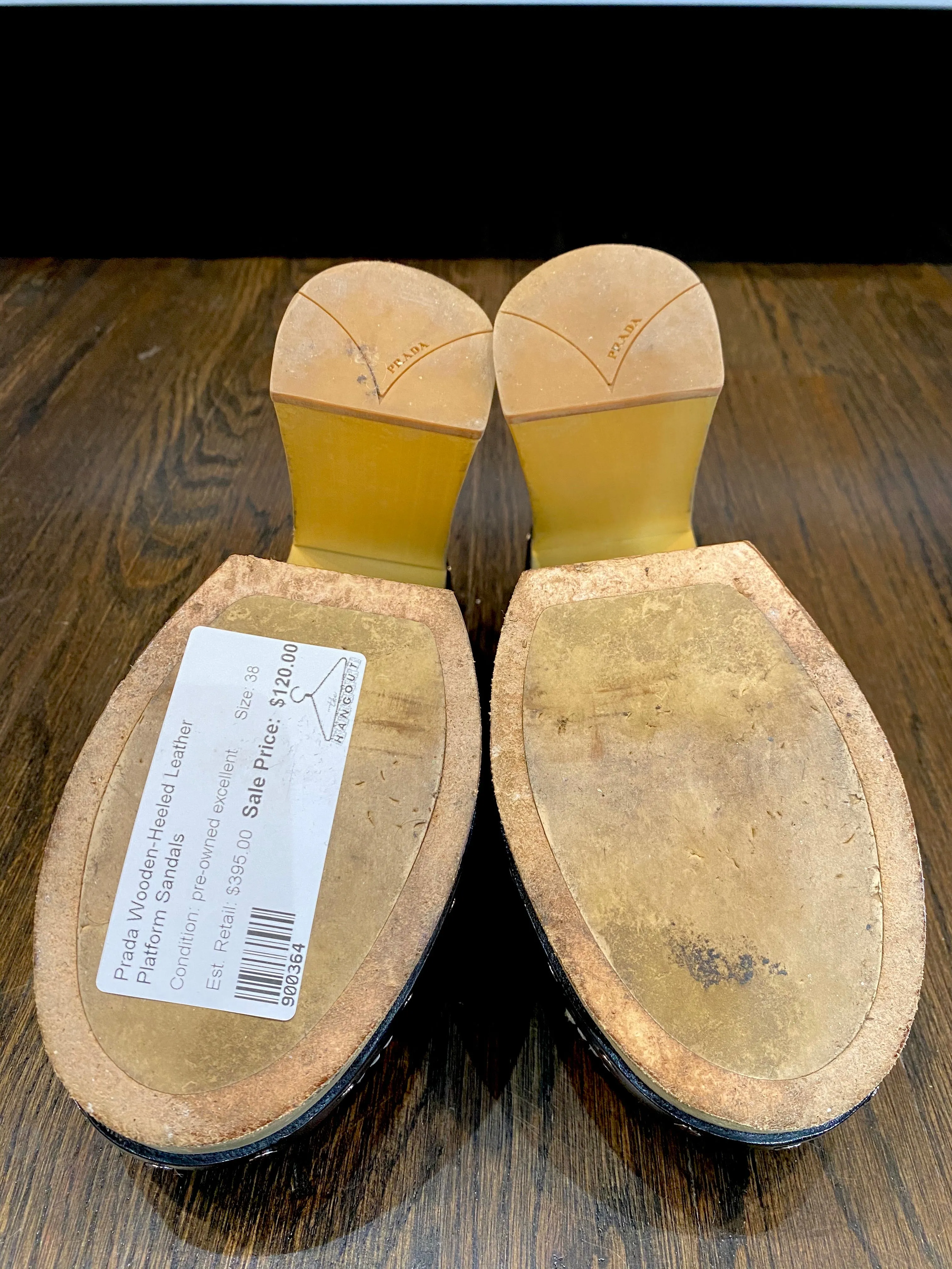 Prada Wooden-Heeled Leather Platform Sandals