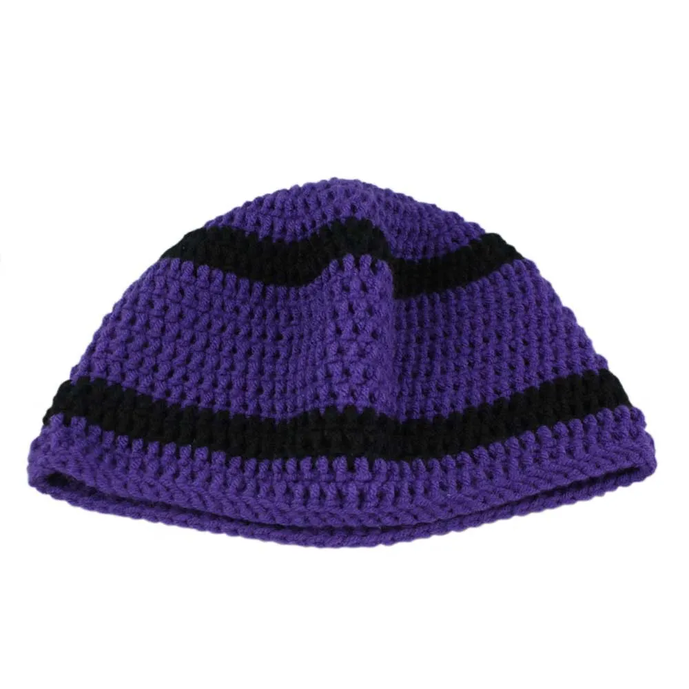 Purple and Black Crochet Beanie Hat Medium/Large - JMCH05