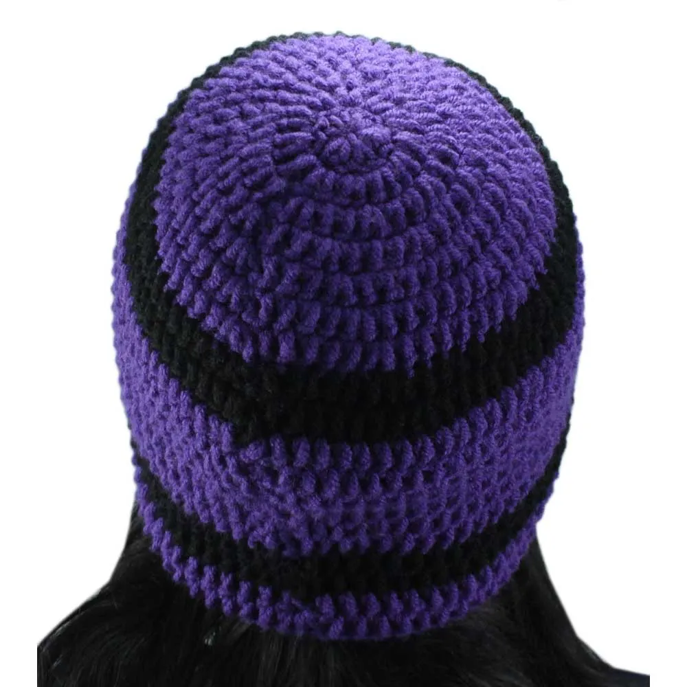 Purple and Black Crochet Beanie Hat Medium/Large - JMCH05