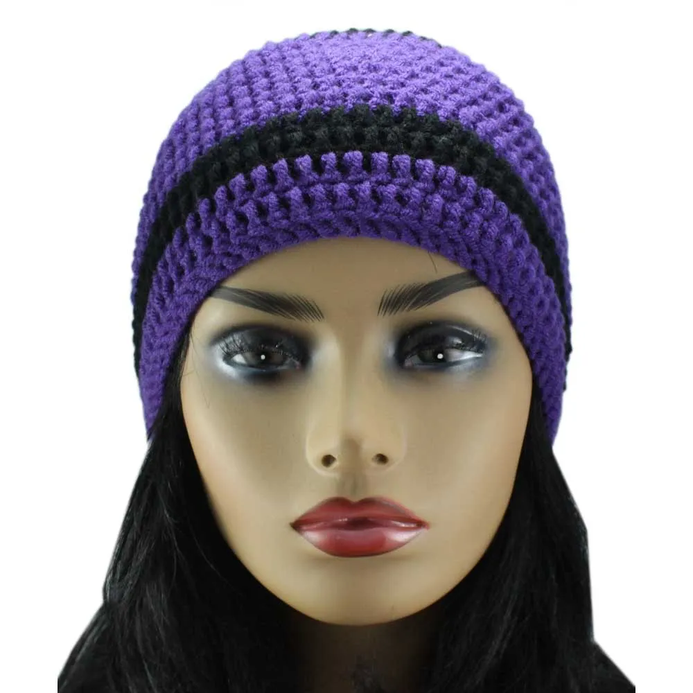 Purple and Black Crochet Beanie Hat Medium/Large - JMCH05