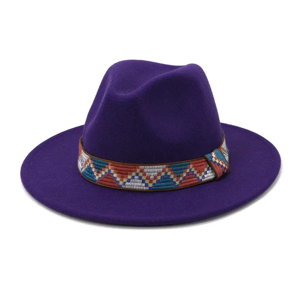 QBHAT Fedora Hats With Cotton Band Wide Brim Women Men Felted Jazz Cap Trilby Elegant Ladies Party Wedding Church Dresses Hat