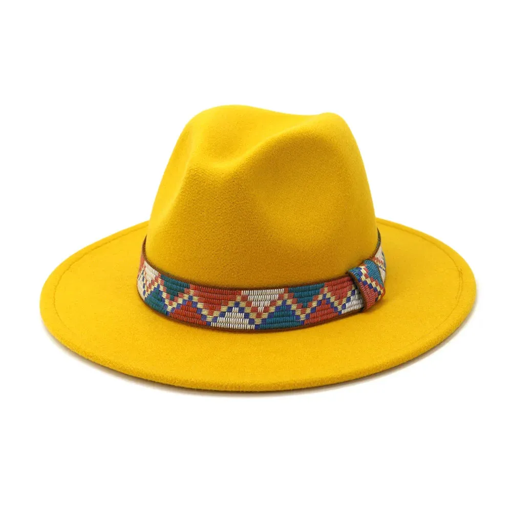 QBHAT Fedora Hats With Cotton Band Wide Brim Women Men Felted Jazz Cap Trilby Elegant Ladies Party Wedding Church Dresses Hat