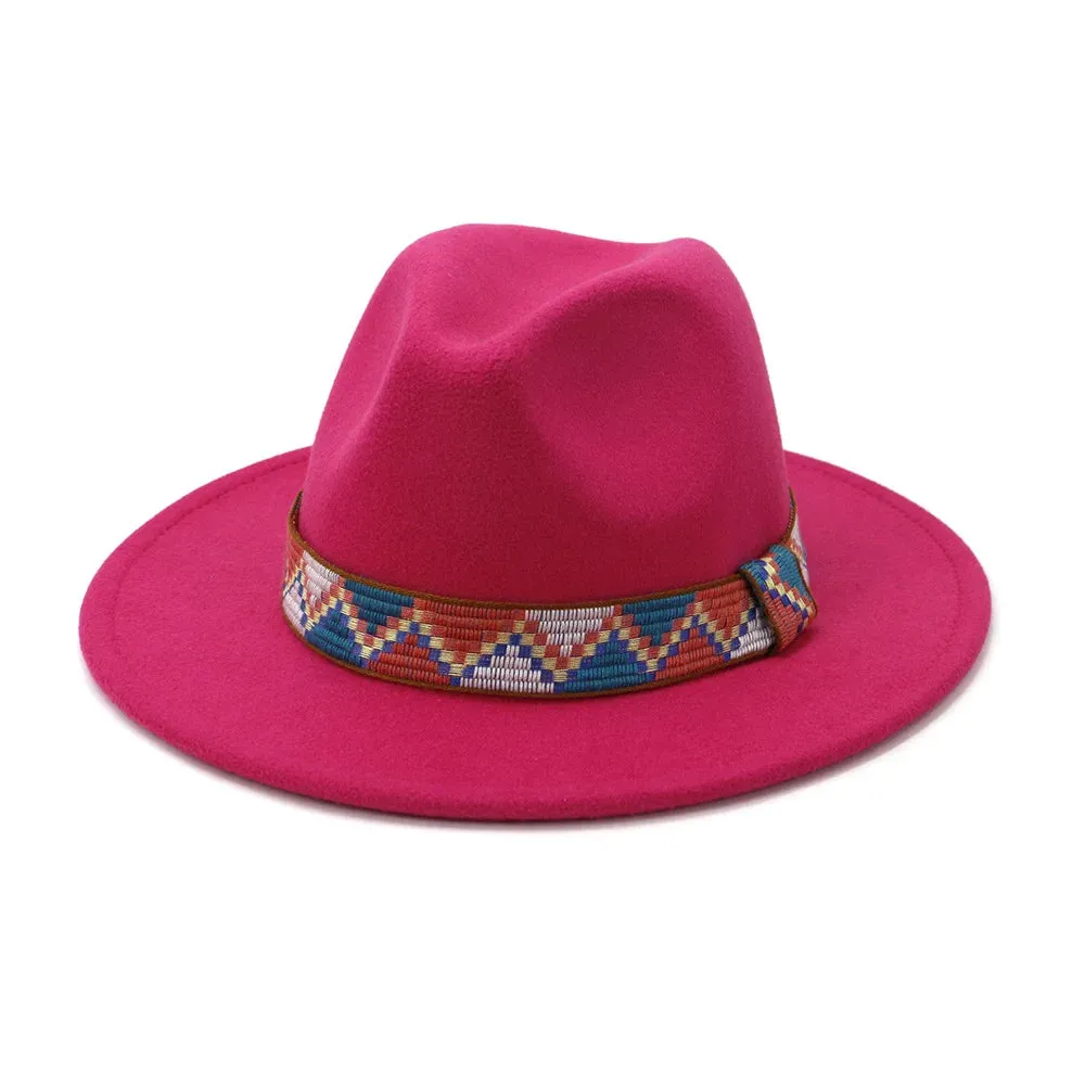 QBHAT Fedora Hats With Cotton Band Wide Brim Women Men Felted Jazz Cap Trilby Elegant Ladies Party Wedding Church Dresses Hat
