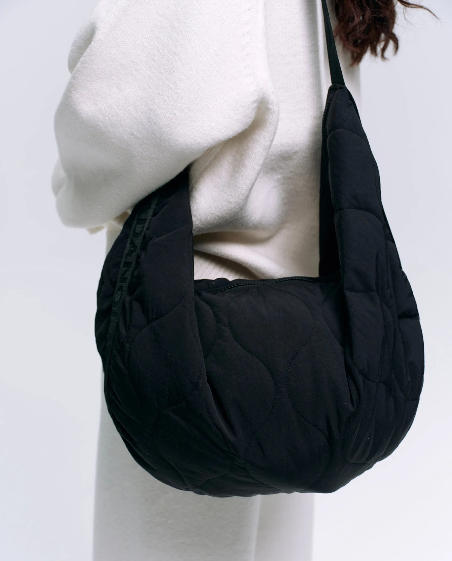 Quilted Branded Slouchy Bag - Black