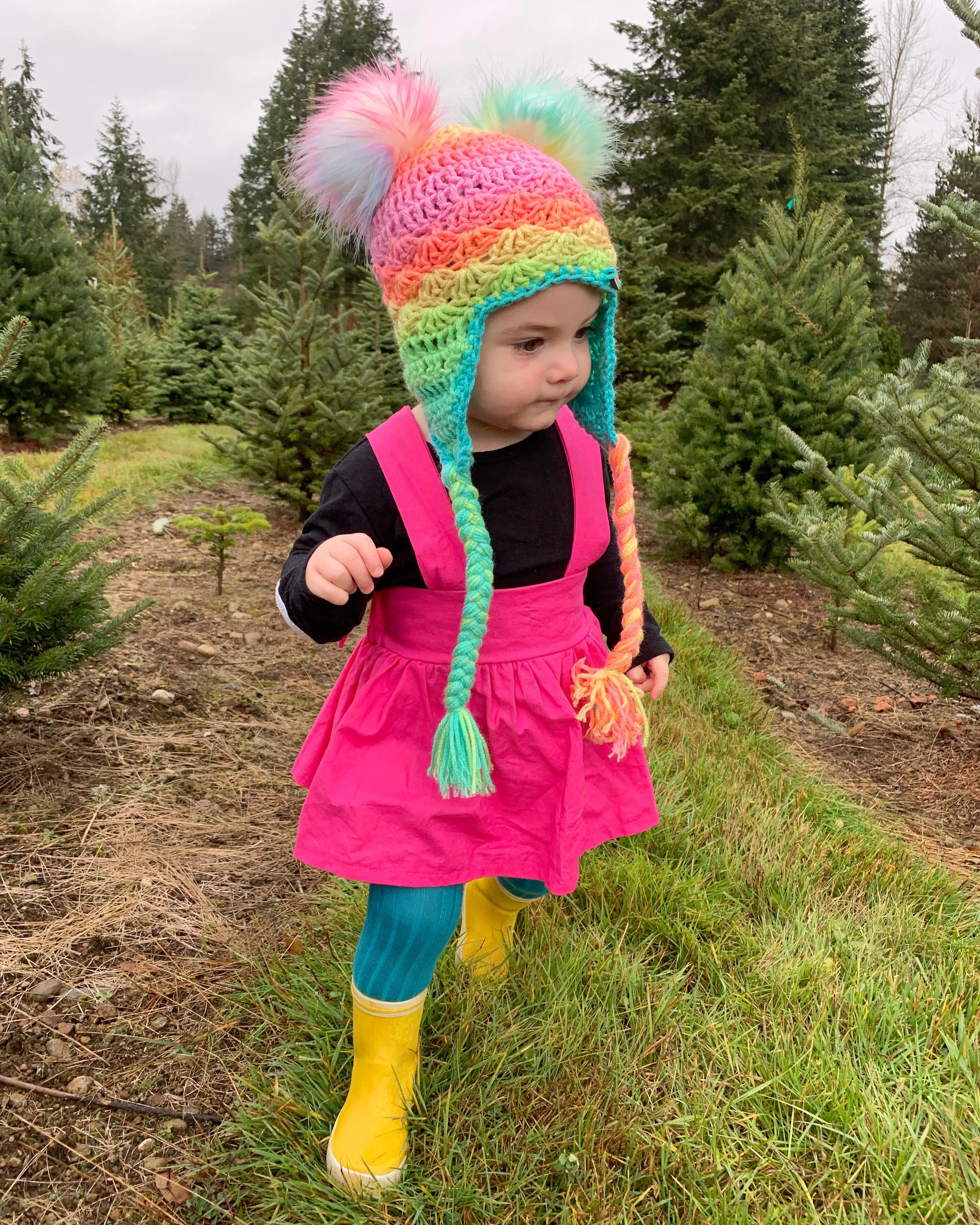 Rainbow sherbet double Pom beanie