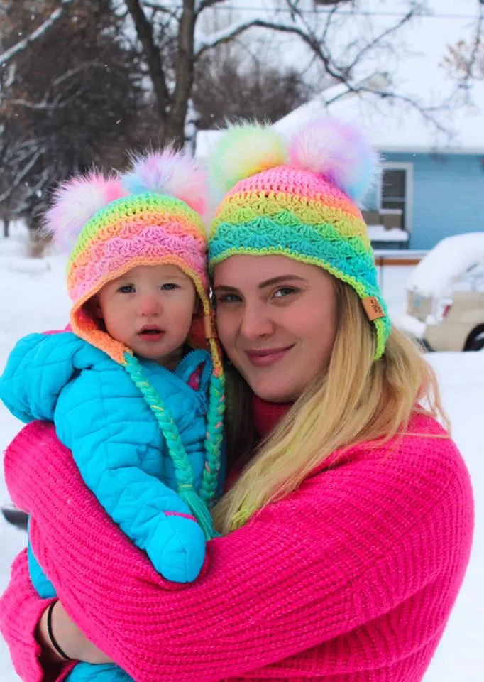 Rainbow sherbet double Pom beanie