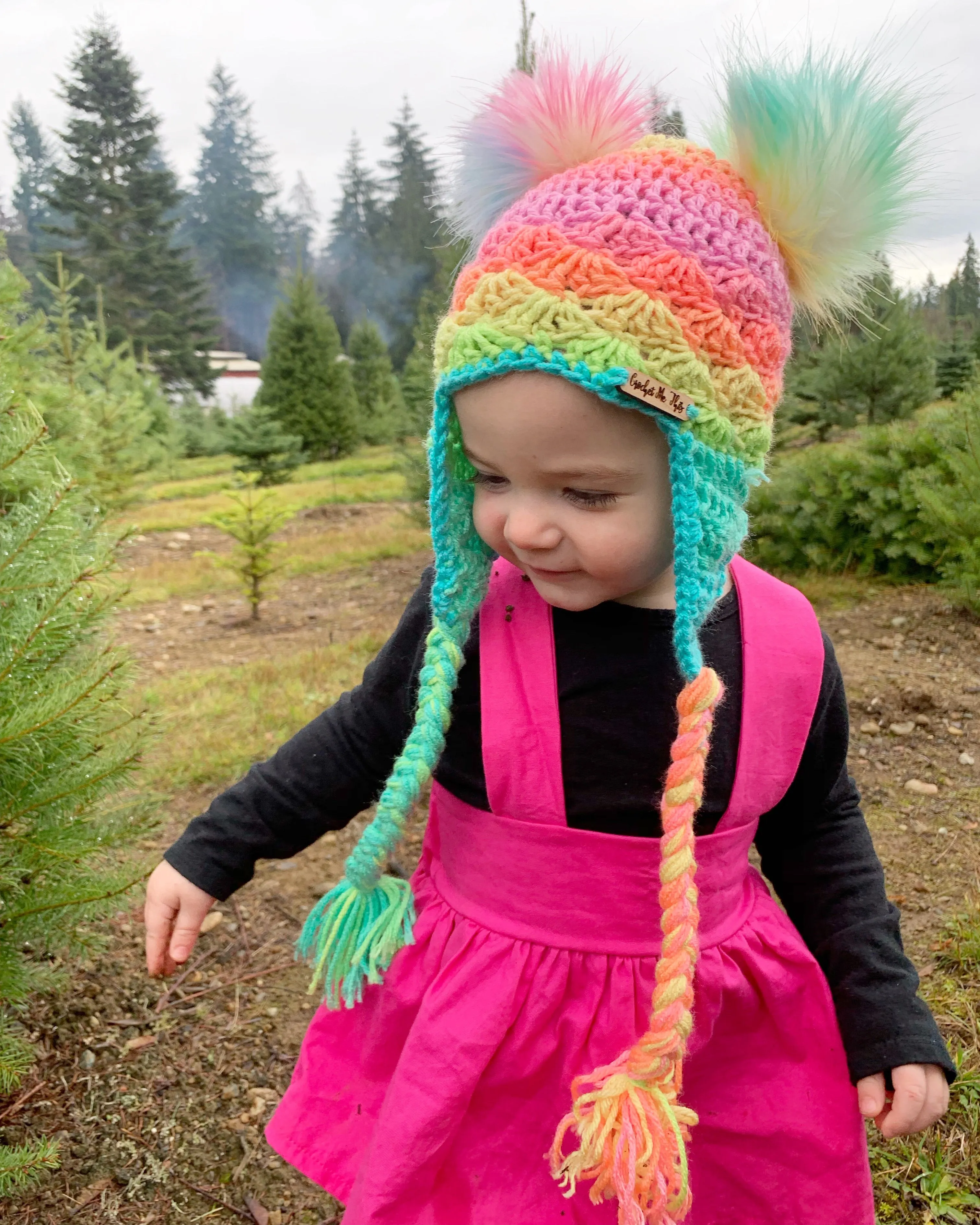 Rainbow sherbet double Pom beanie