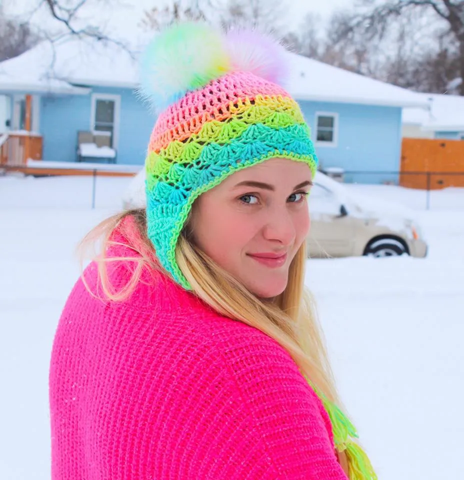 Rainbow sherbet double Pom beanie